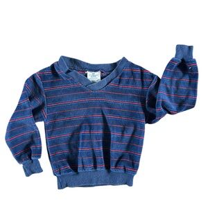 Vintage Boys 12M Velour Striped Long Sleeve Top Navy Blue Red Sears